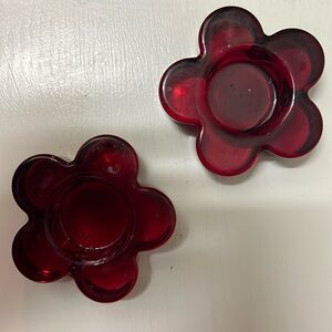 Red Glass Flower Votive Candle Holder